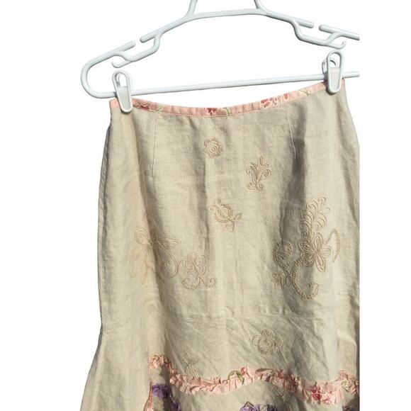 J.Jill linen skirt womens 6P 6 fairy goblincore beige ruffle gypsy asymmetrical - Picture 8 of 12